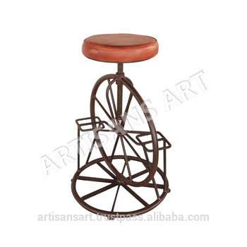 Iron + Genuine Leather Bar Stool, Feature : Strong, Comfortable, Antique, Vintage, Industrial, Adjustable Height