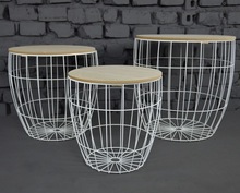 Metal White Coated Set Of 3 Pieces Wire Basket Side Table