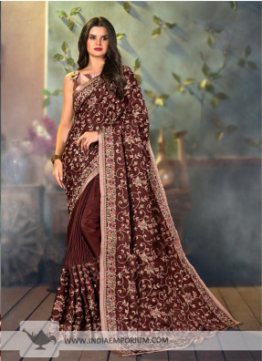 Party Wear Sarees, Color : Maroon