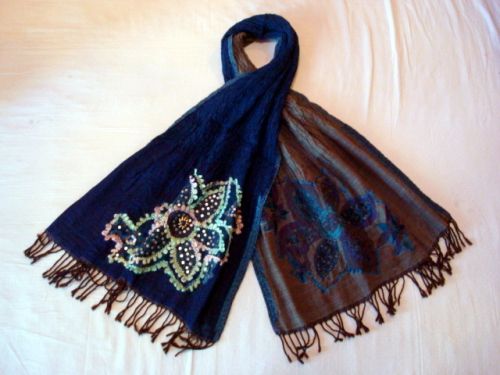 Wool Embroidered Stoles EC-2076 A, Size : 70*180CM