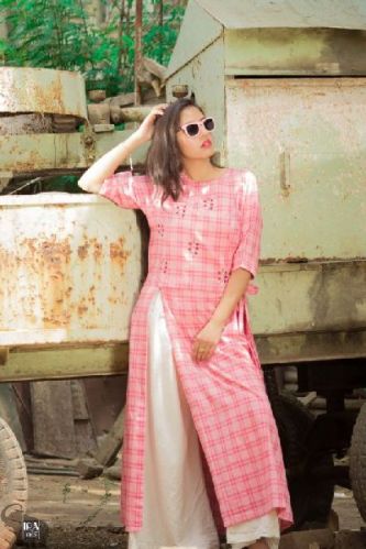 Checkered Kurti & Palazzo Set, Size : XL