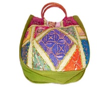 CANE HANDLE ETHNIC CANVAS SHOULDER BAG, Gender : Women