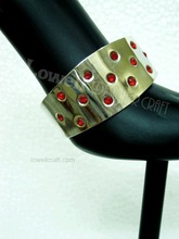 Brass STONE STUDDED CUFF Bracelet, Color : Metalic