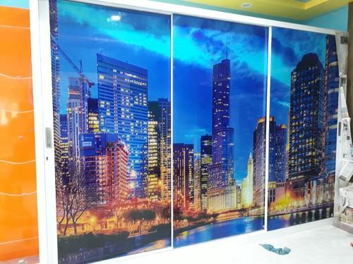 3D Glass Print Slider Door Wardrobe