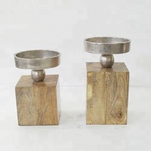 Metal Wood Candle Holder Set