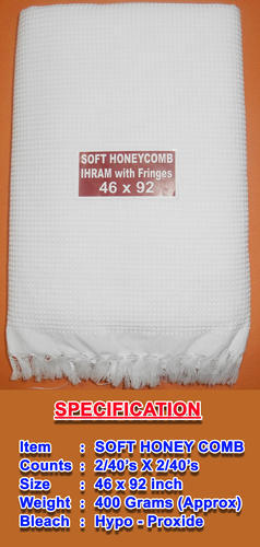 Plain Cotton Ihram Hajj Towel, Size : 46x92 Inch