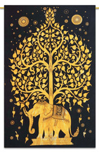 Tree Elephant Mandala Design Tapestry, Size : 54x84 Inches (approx)