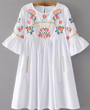 Bell Sleeve Flower Embroidery Dress, Age Group : Adults