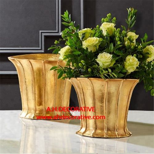 Aluminum Metal Gold Flower Bucket, Size : H 28 - 33 Cm