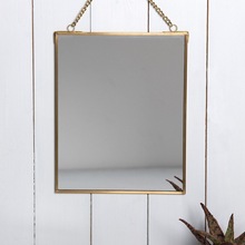 Hanging Mirror In Gold Metal Frame, For Decorative, Shape : Square