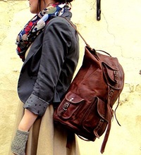 Leather Retro Backpack College Bag