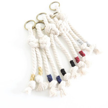 Cotton Metal Ring Rope Knot Colored Keychain