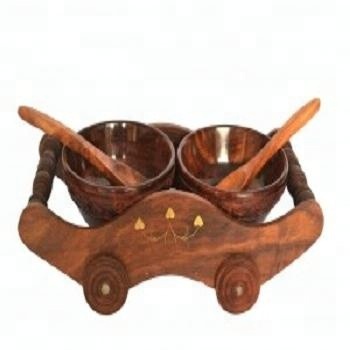 Handcrafted Wood Bowl With Tray, For Wooden Handicrafts