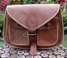 Flap Leather School Satchel, Color : Natural, Plum