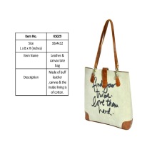 Genuine Leather/Canvas Women Leather Shopper Bag, For Christmas Gifts, Promotional Gifts, School, College