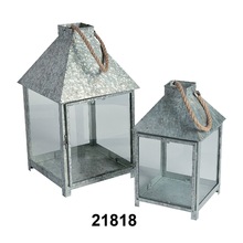 Metal Galvanized Lantern Candle Holder