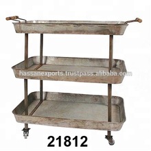Galvanized Three Tier Rolling Bar Cart