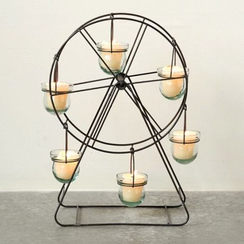 Black Powder Coating Iron Ferris Wheel Candle Holder