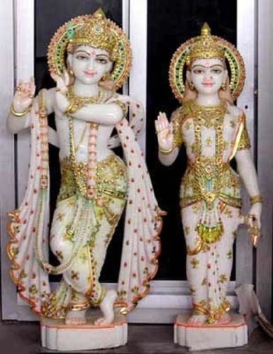 White Marble Religious Radha Krishna Statue, Technique : Painted