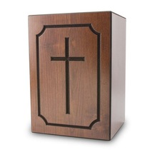 Cross Print Wood Cremation Urn