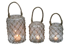 Glass Lanterns With Jute Handles, For Home Decoration