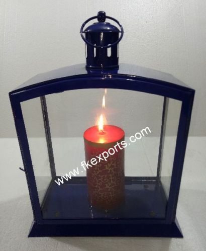 Blue Color Table Top Glass Lantern, Size : 37*26*13.5 Cm