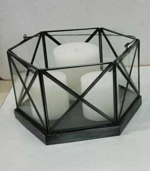 Metal (Iron) With Glass Small Table Top Lantern, Size : 31*20 Cm