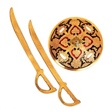 Brass Designer Sword Shield, Color : Golden