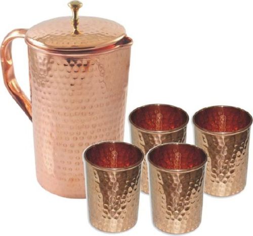 Copper Jug With Glass Set, For Serving Water, Water Storage, Feature : Crack Proof, Durable, Eco Friendly