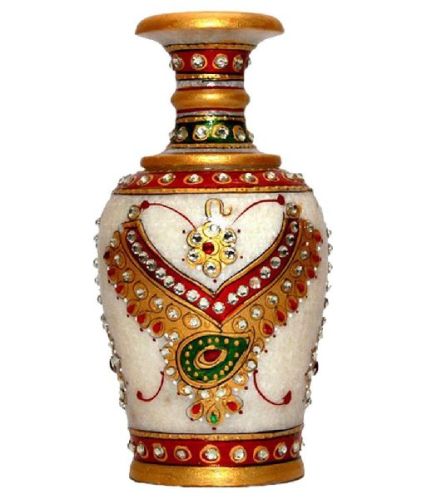 Metal Polished White Marble Flower Vase, For Decoration, Length : 10inch