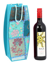 Handmade Paper Patch Work Travel Wine Bottle Bag Case Holder