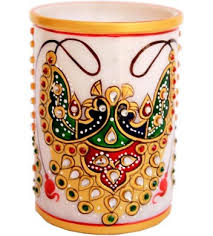 Printed Polish Marble Pen Holders, Shape : Round