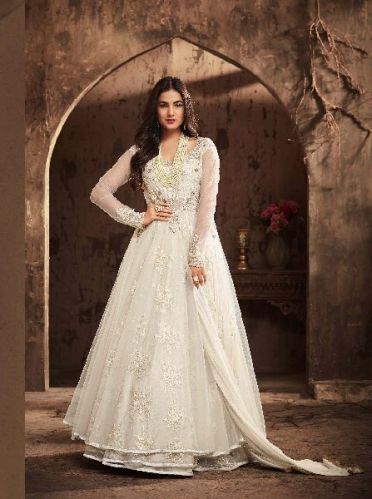 Chiffon Unstitched Embroidered Suit, Size : Large