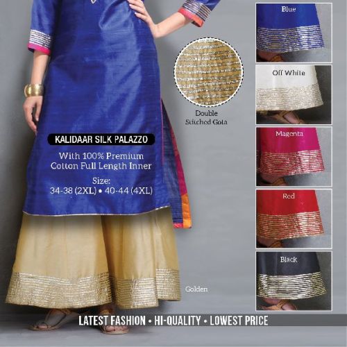 Kalidar Silk Palazzo, Style : Double Stitched Gota