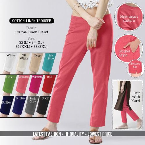 Plain Linen Cotton Trousers, Occasion : Casual Wear, Formal Wear, Party Wear