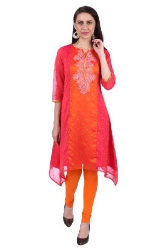 Shwetambara Poly Georgette Embroidered Pink Kurti