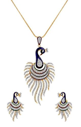 Polished Peacock Pendant Set, Packaging Type : Velvet Box