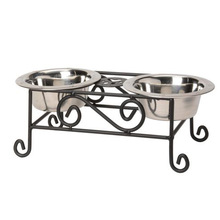 Iron Dog Bowl Stand, Color : Black