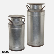 Iron Metal Milk Can, Color : Galvanized Rustic