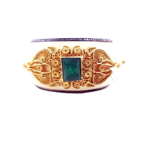 Yellow Gold Emerald Gemstone Enamel Bangle, Occasion : Anniversary, Engagement, Gift, Party, Wedding