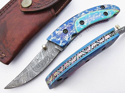 Folding 14 Custom Made Damascus Steel Hunting Folding Pocket Knife