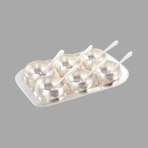 Round Silver Ice Cream Bowl Set, Pattern : Plain