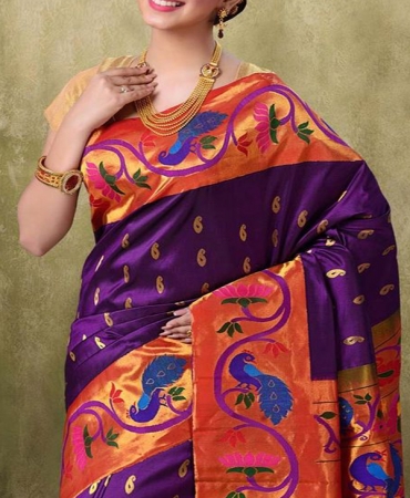 Purple N Orange Colored Soft Silk saree_SD121
