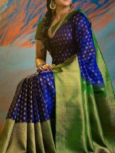 Soft Silk Blue Color Printed Saree - SD818