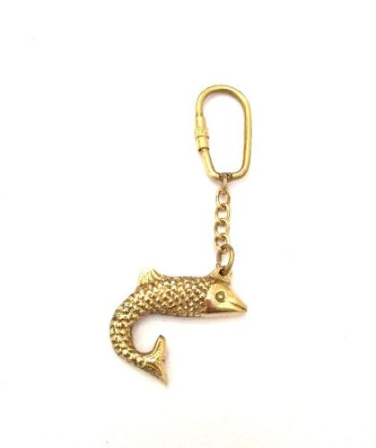 Brass Fish Keychain, Color : Golden