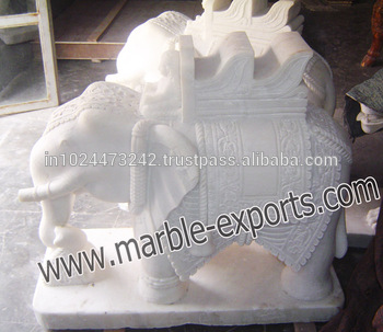 White Marble Inlay Elephant Sculptures