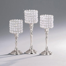 Aluminium Crystal Square Candle Holder, Color : Silver