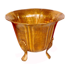 NDI Round Iron Galvanized Golden Brass Planter