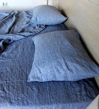 Linen Blue Denim Color Bedsheet, Technics : Handmade