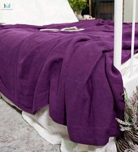 Linen Magenta Bedspread, Size : Queen